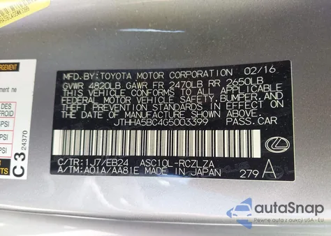 2016 Lexus Rc 200T z USA, uszkodzony, nr VIN JTHHA5BC4G5003399